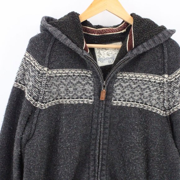 Mantaray Jacket Mens Gray Knit Heavyweight Full Zip Hooded Cotton Blend Medium M - Picture 3 of 9